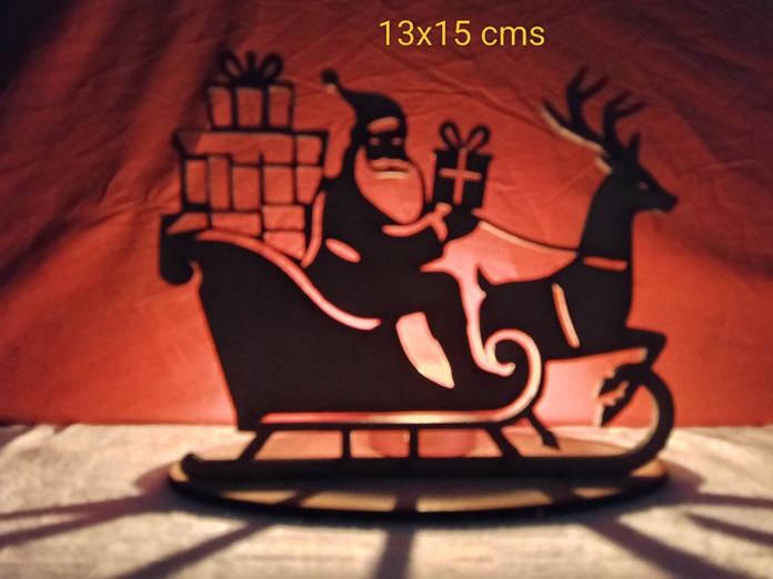 Portavelas Papa Noel en trineo con regalos