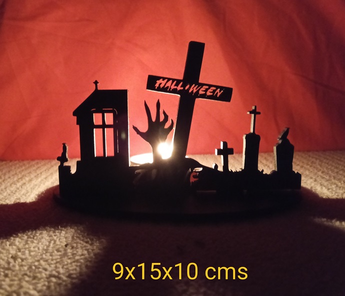 Portavelas Halloween cementerio