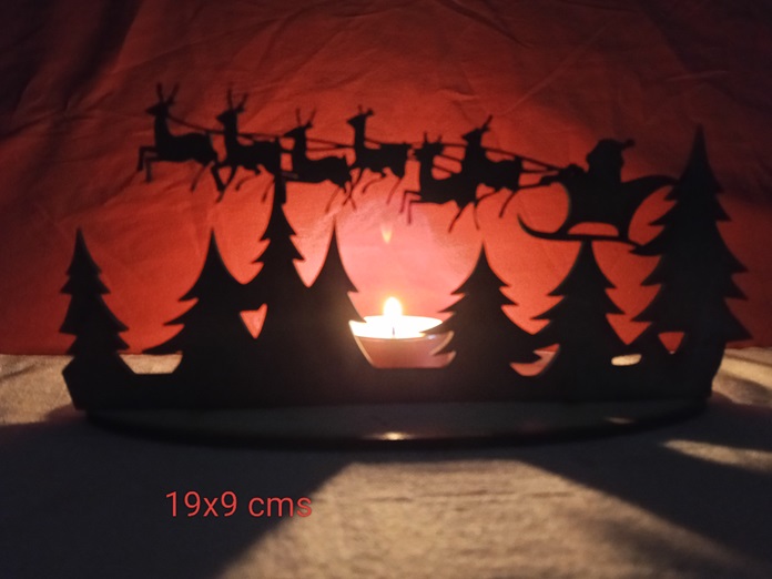 Portavelas Papa Noel trineo sobre paisaje