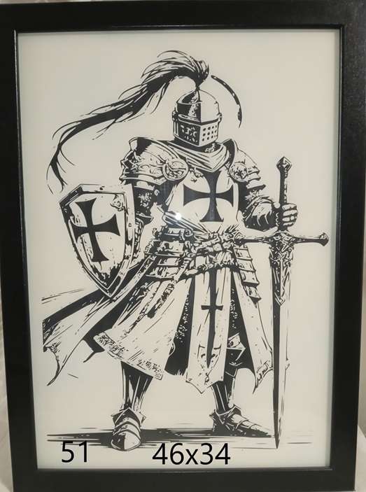 Cuadro grabado en el cristal de guerrero templario