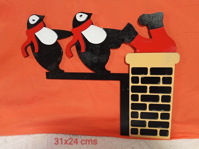 Figura Navidad esquinas 2 pinguinos papa Noel chimenea