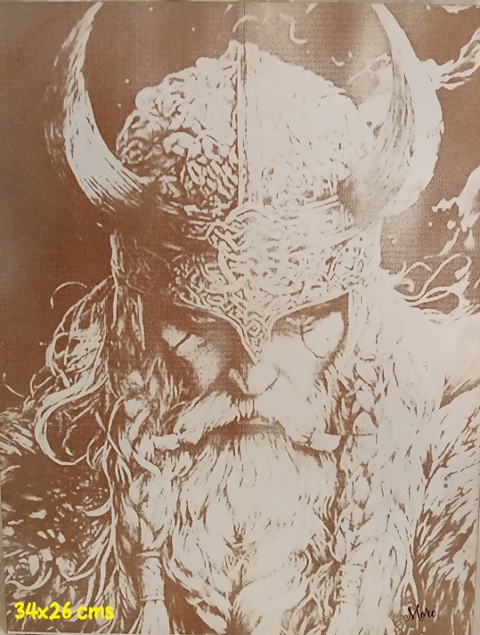 Lamina madera MDF grabada guerrero Vikingo