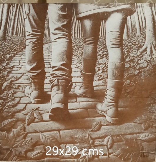 Lamina madera MDF grabada paseo por el parque