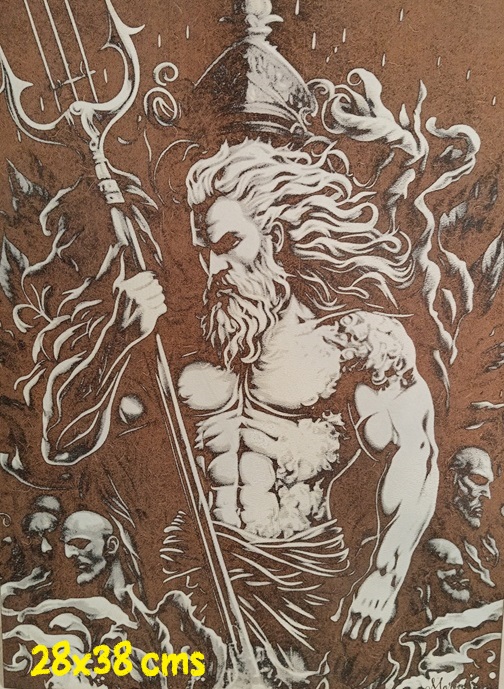 Lamina madera MDF grabada dios Poseidon