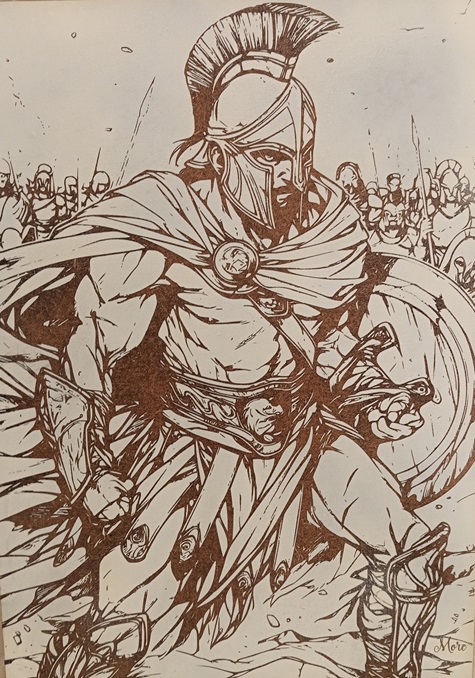 Lamina madera MDf grabada guerrero Espartano