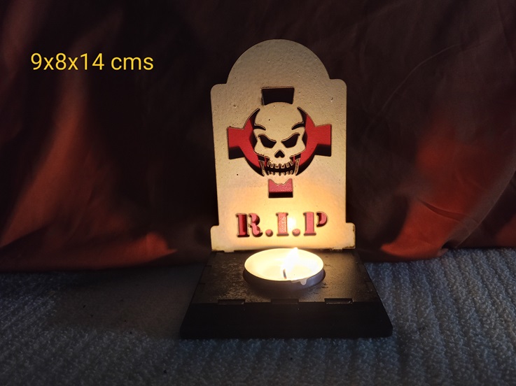 Portavelas Halloween tumba con calavera