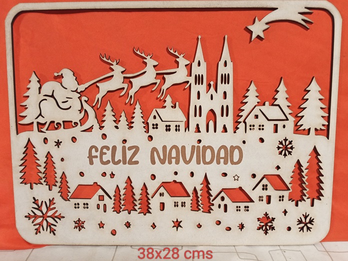 Mural Navidad Papa Noel sobre pueblo