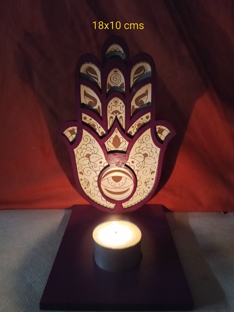 Portavelas mano de Hamsa doble capa 4