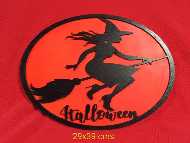 Mural halloween bruja volando en 2 capas