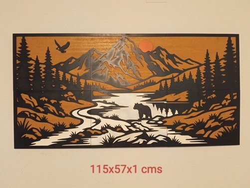 Mural grande paisaje montañas oso rio